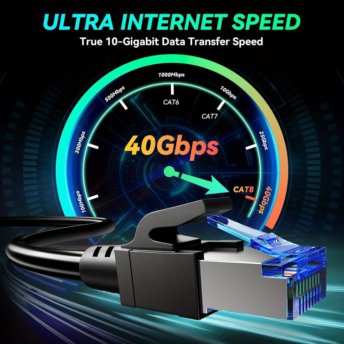 A-Maker Cat 8 Ethernet Cable showing flexible strain relief boot