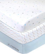 American Baby Company fitted mini crib sheet front view showing blue star pattern