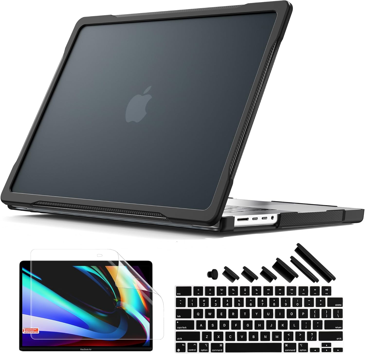 Batianda ultimate protection macbook pro 14 case front view showing black rugged armor shell