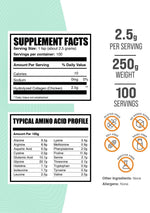 BulkSupplements Chicken Collagen Powder nutrition facts label and serving size details