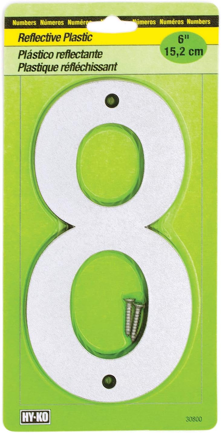 Hy-Ko 6" Classic Reflective Plastic House Number, Modern Raised Numbers for Exterior House, Durable Convenient Marking for Home Address with Included Mounting Hardware for Simple Installation - Image 10