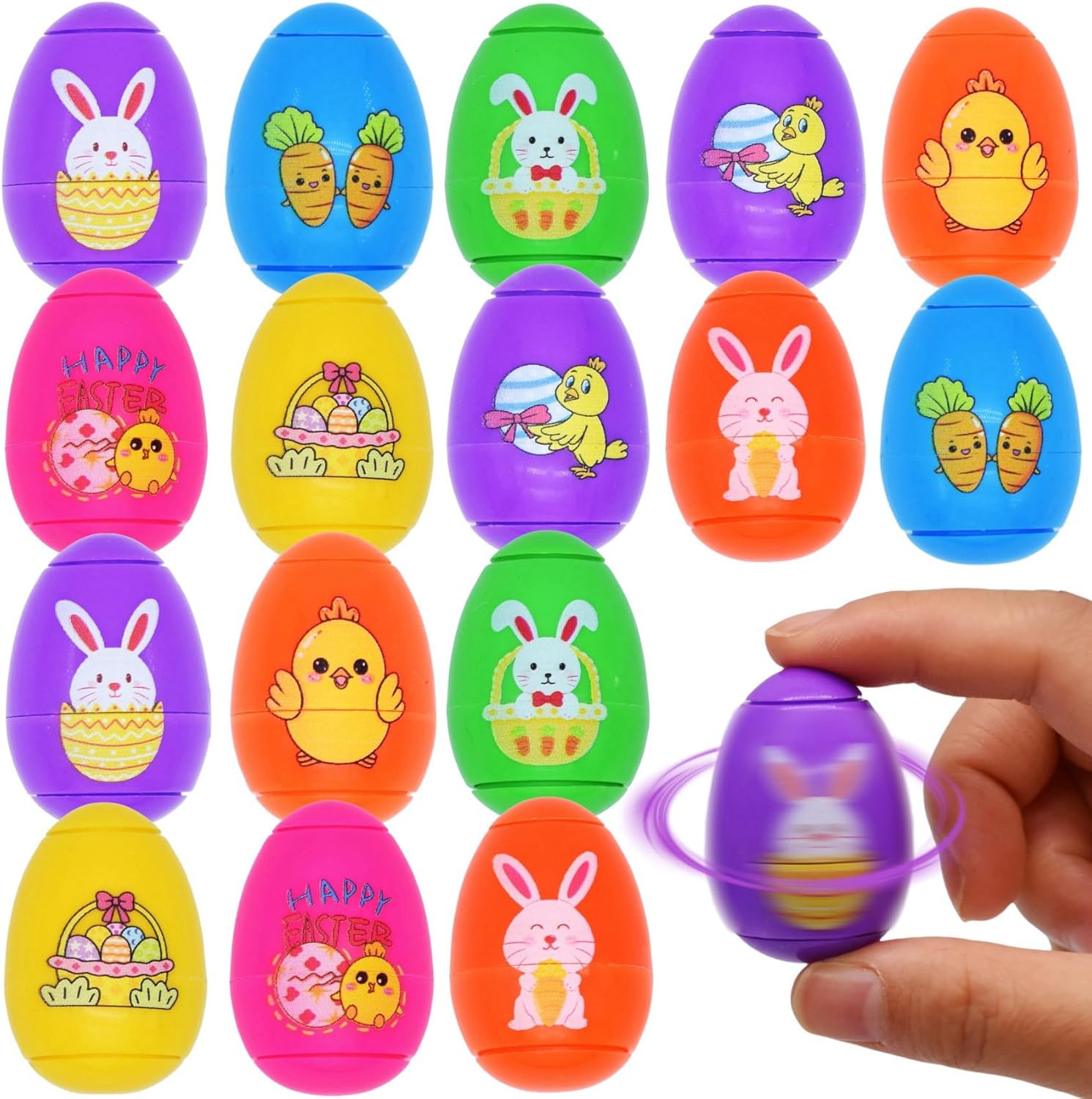 Cenmeytoy 16 pack Easter egg fidget spinner ball toys front view