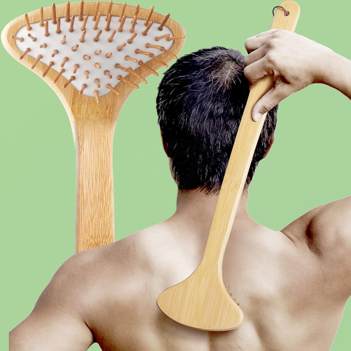 SIHASO large curved bamboo back scratcher front view ergonomic relaxation tool