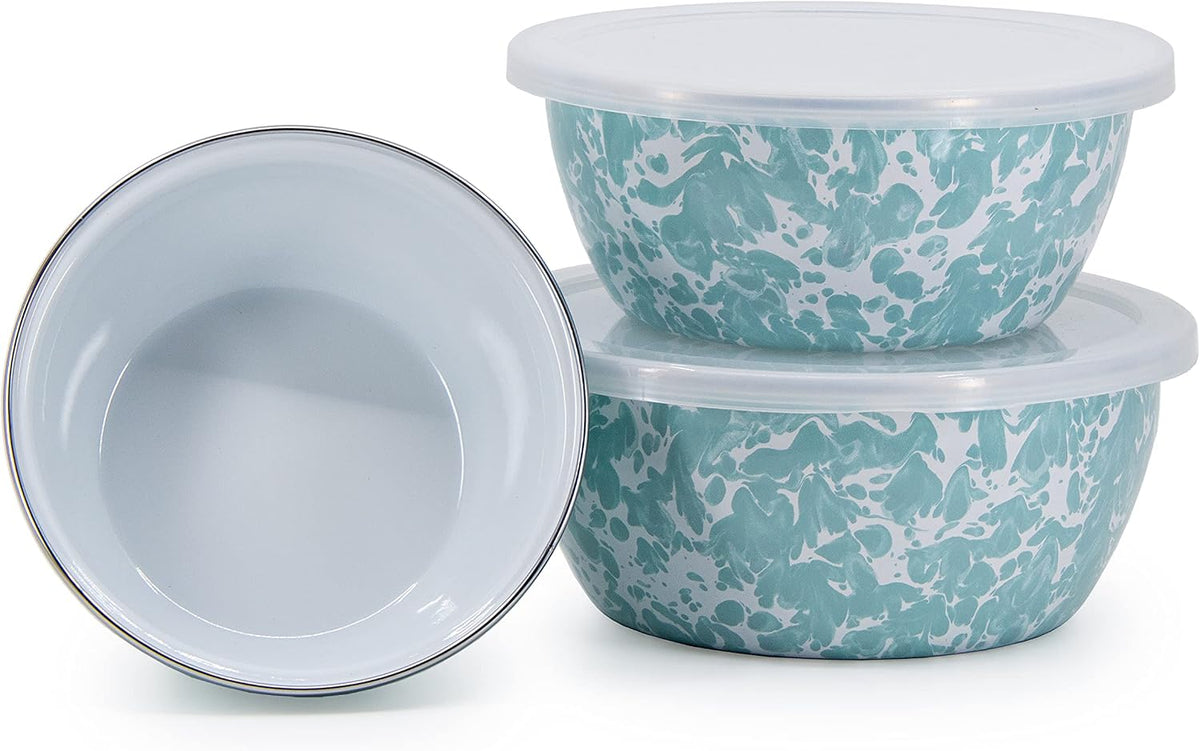 Golden Rabbit sea glass mixing bowls stacked together showing three sizes