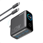 Anker 140W 4-port GaN laptop charger front view highlighting the high definition color smart display screen