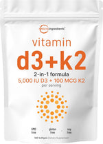 Micro Ingredients Vitamin D3 and K2 softgels front view bottle