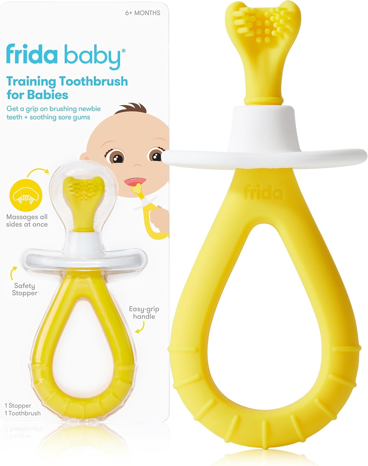 Frida baby training toothbrush in use