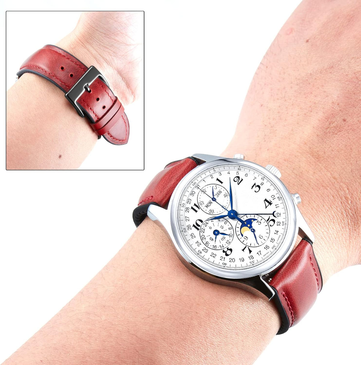 BINLUN Leather Watch Band 14mm 16mm 18mm 19mm 20mm 21mm 22mm Quick Release Premium Oil Wax Leather and Breathable Silicone Hybrid Watch Bands Replacement Strap for Men Women - Image 13