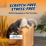 Transparent cat scratch furniture guard applied to a couch arm
