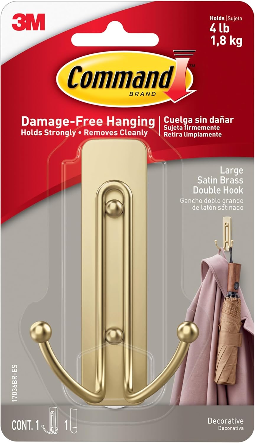 Command Large Black Double Hooks, 1 Hook, 1 Strip | Damage-Free Hanging Wall Hooks with Adhesive Strips, No Tools Coat Hooks for Hanging Home Decor, Holds up to 4 lb - Image 11