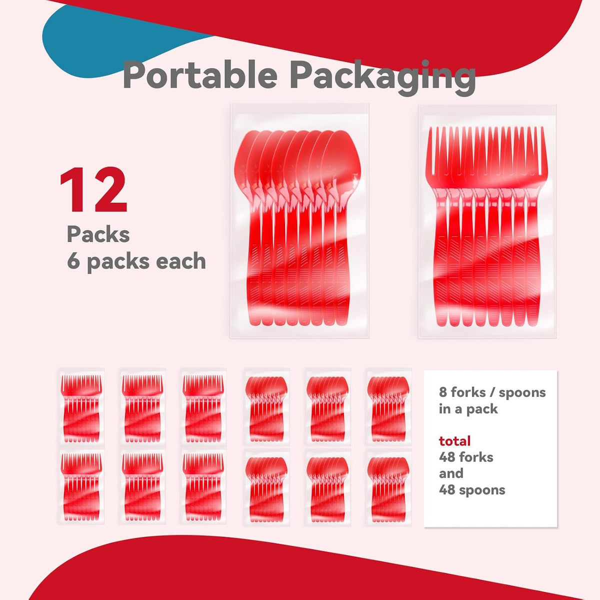 Fueving red heavy duty disposable silverware set layout
