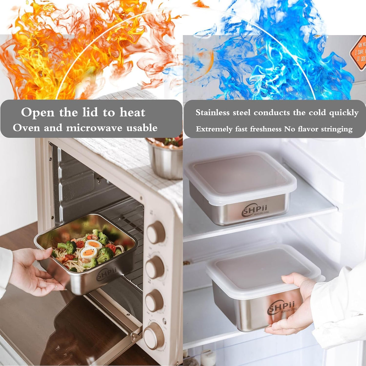 SHPii square food storage container angled view