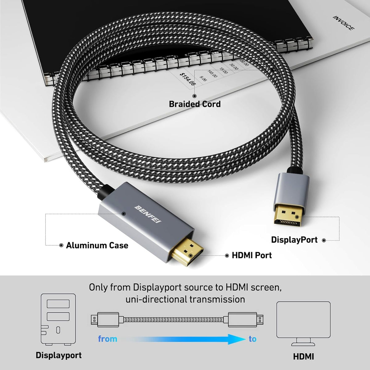 Benfei 6 feet displayport to hdmi cord bundled pack