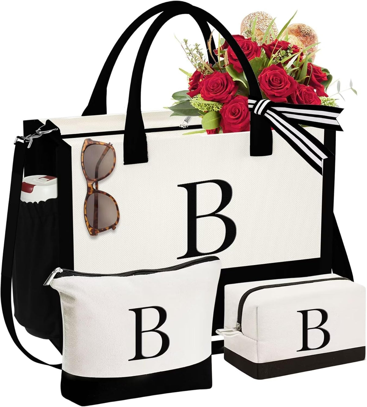 YOOLIFE Gifts for Women - Initial Canvas Tote Bag & Makeup Bag, Birthday Gifts for Women Mom Sister Friends - Image 9