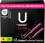 U by Kotex Click Compact Tampons 45 count box front view for leak free protection