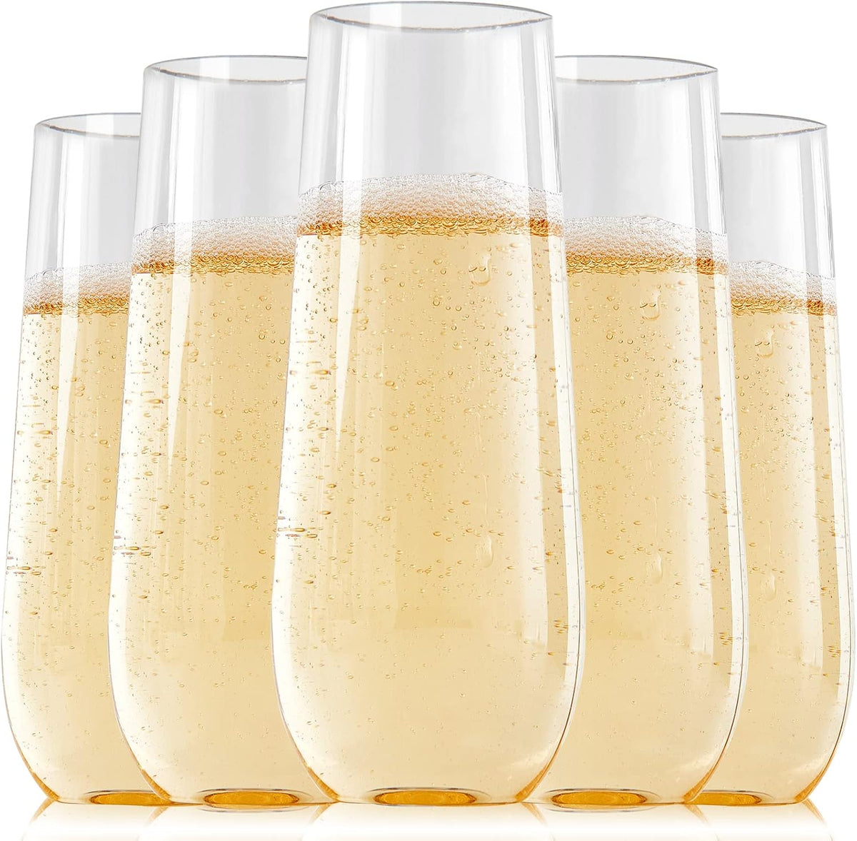 FOCUSLINE 24 Pack 9 Ounce Stemless Plastic Champagne Flutes front view clear design