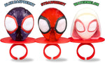 Top view of individually wrapped Spidey birthday party favors