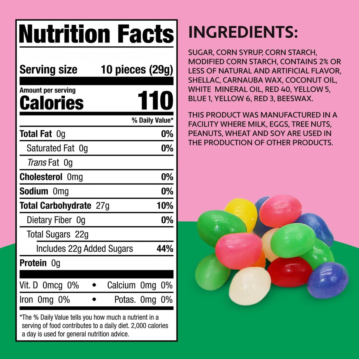 Close up view of multicolored fruit flavored jelly beans scattered on a table