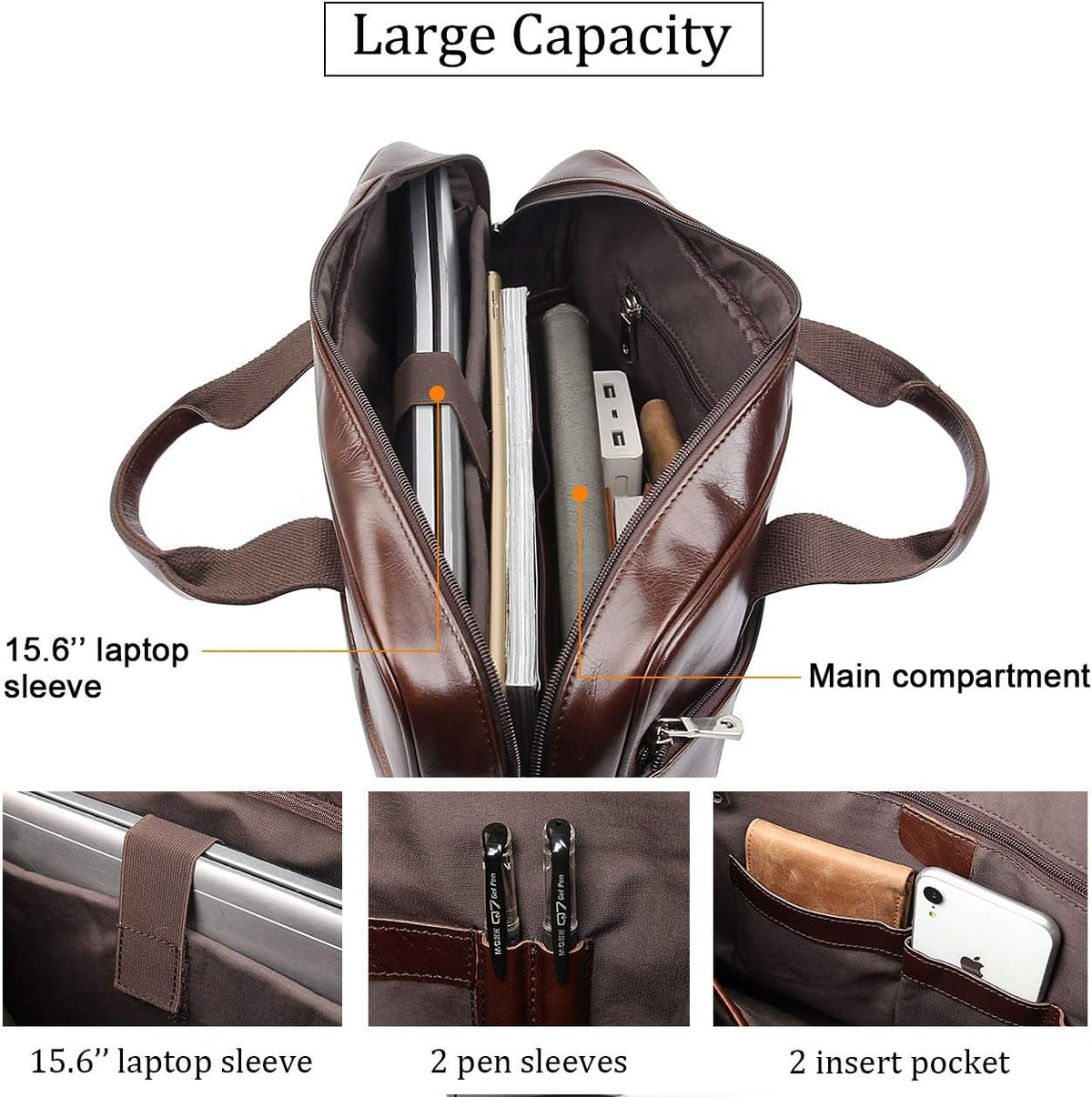 Augus men business bag open laptop compartment