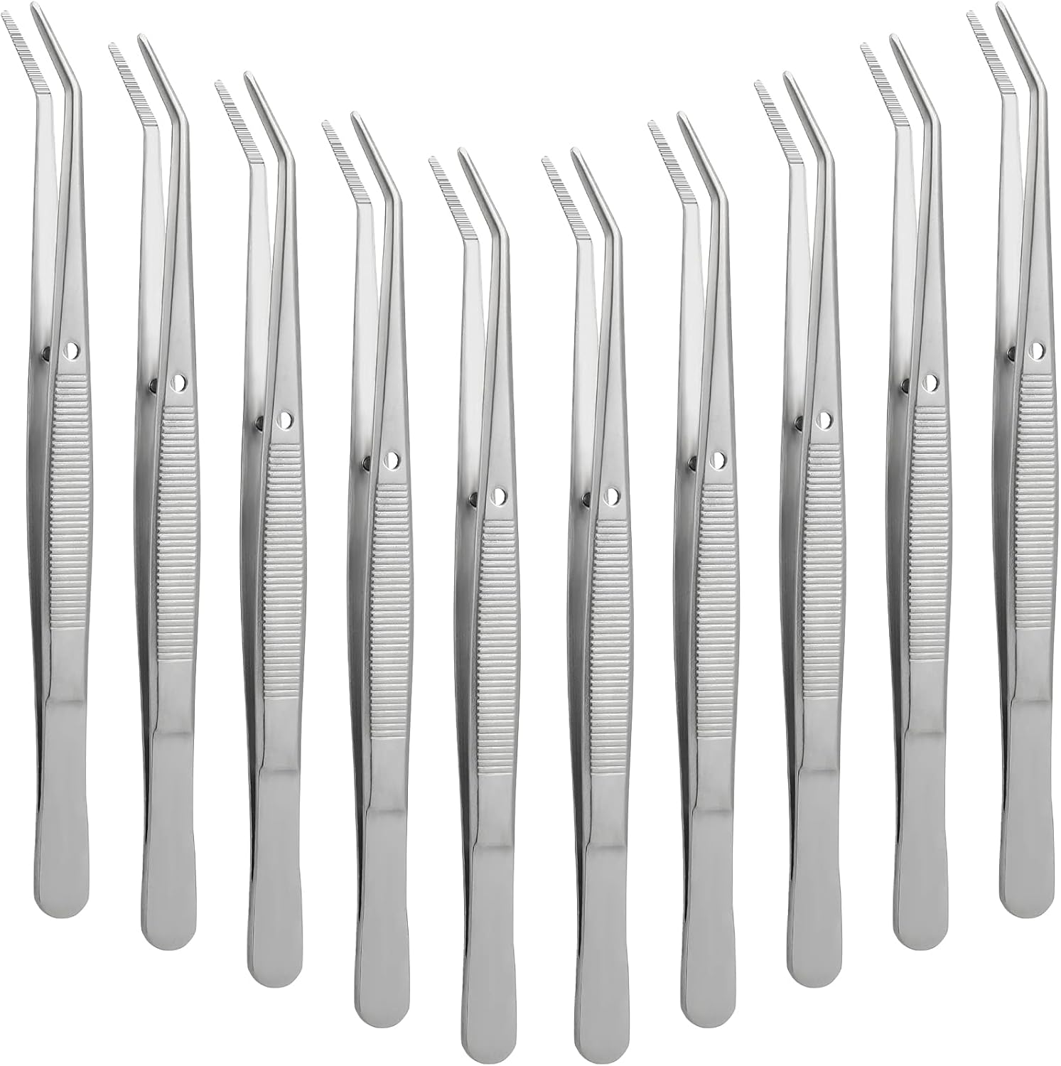 Honoson stainless steel tweezers 10 pieces pack front view showcasing curved tips