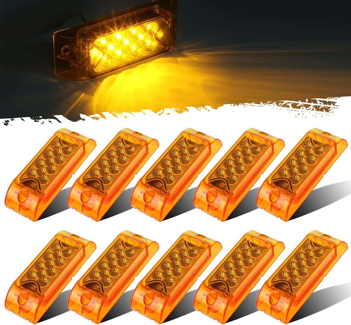 Partsam rectangular amber LED marker lights pack of 10 front view showing lens texture