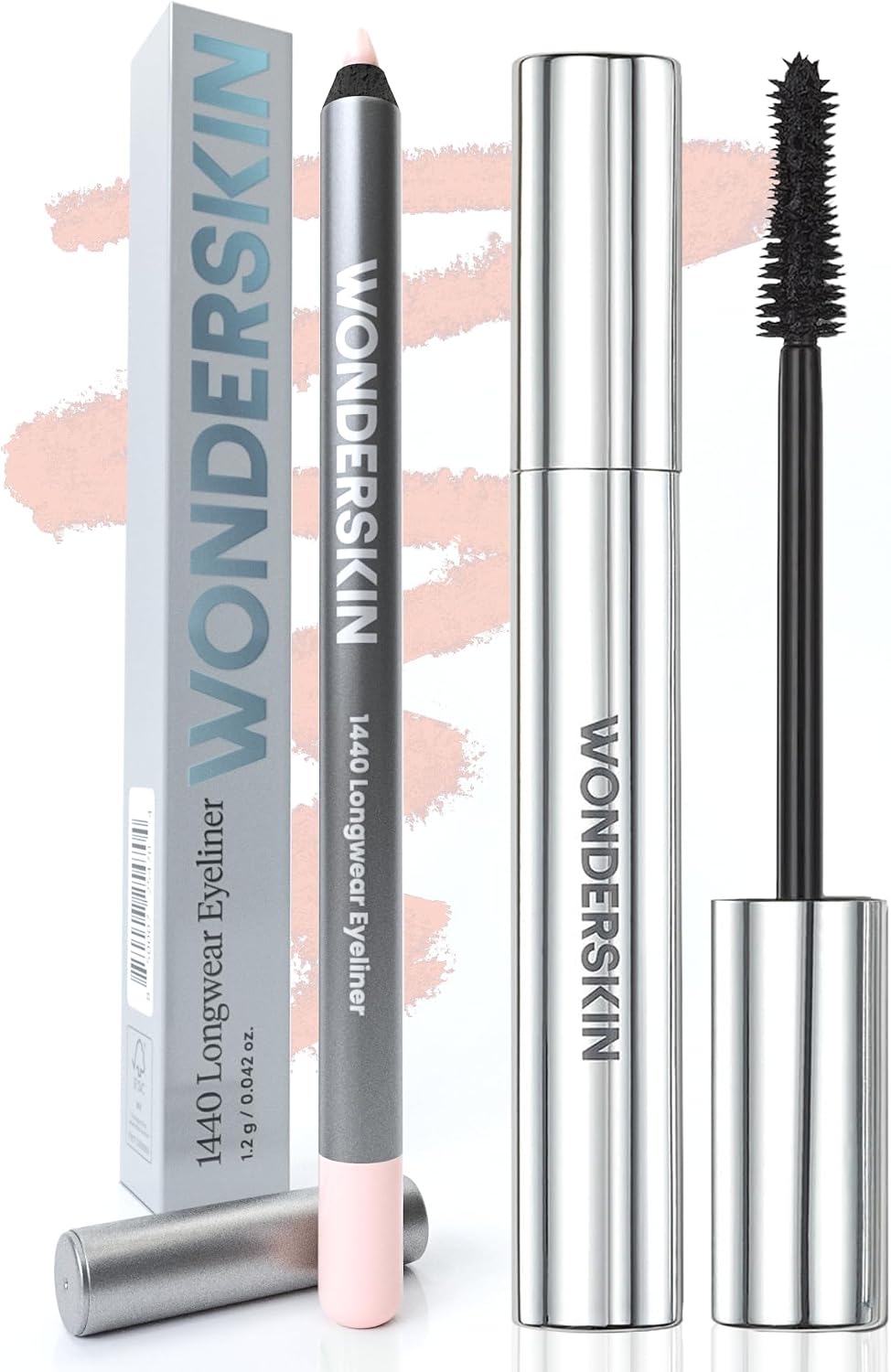 Wonderskin 1440 Longwear Eyeliner in Icing and Black Mascara set front view lifestyle shot