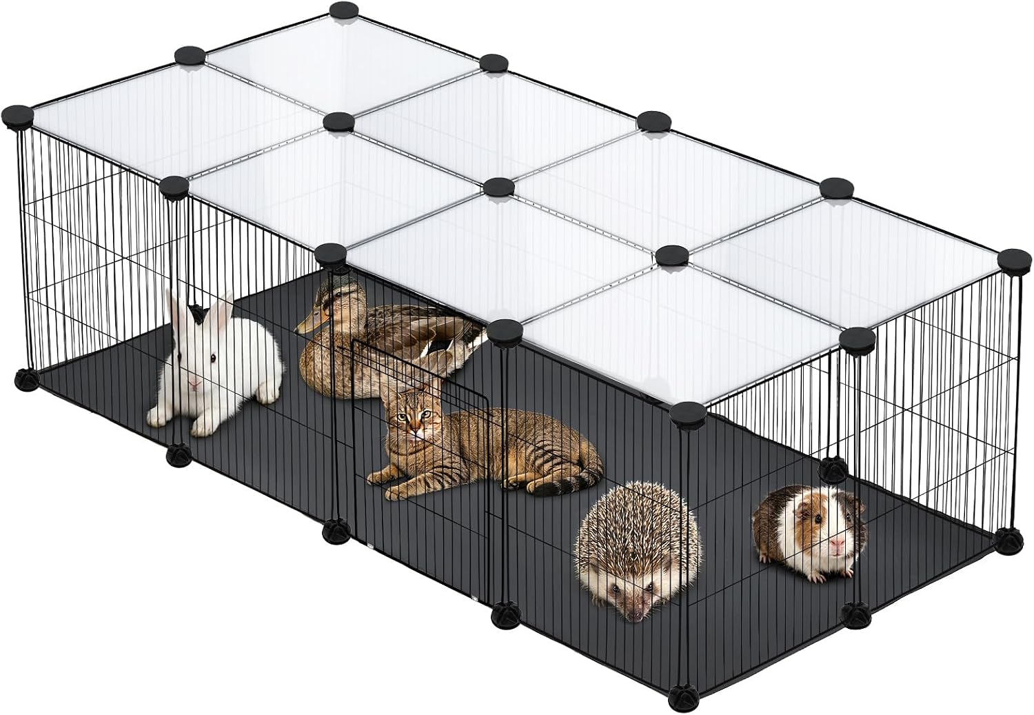 PETKNOWS 21 Panels Small Animal Playpen, Guinea Pig Cages with Doors and Waterproof Mat Pet Playpen for Rabbits Guinea Pigs Hamsters, Chicken Hedgehogs Indoor Outdoor Portable Metal Wire Yard Fence - Image 1