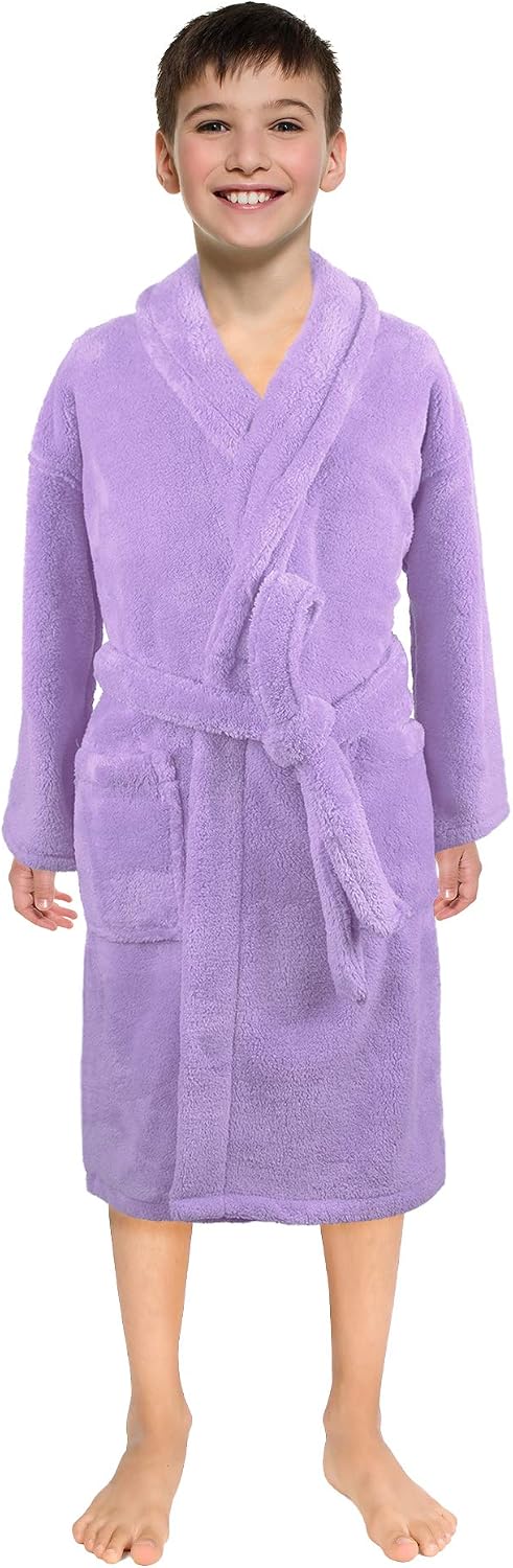 Turkish Linen kids bathrobe lavender color lifestyle shot