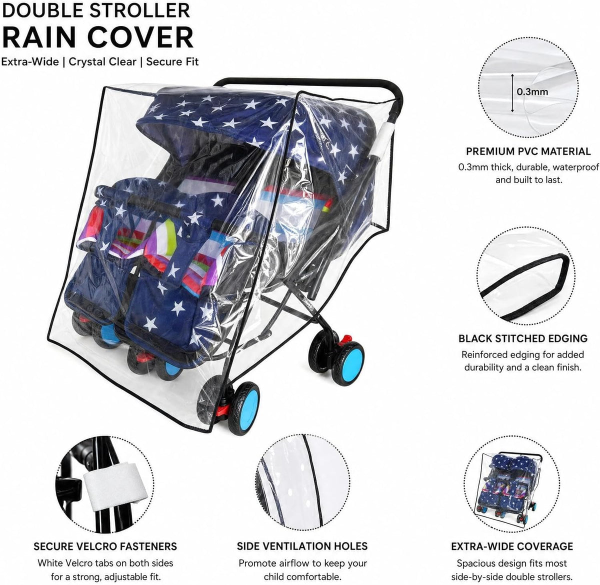 HSJH universal twin stroller cover transparent window