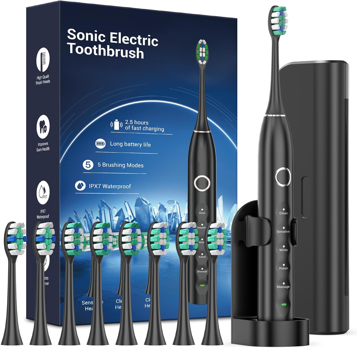 Rtauys S5 Upgraded Sonic Electric Toothbrush front view in black