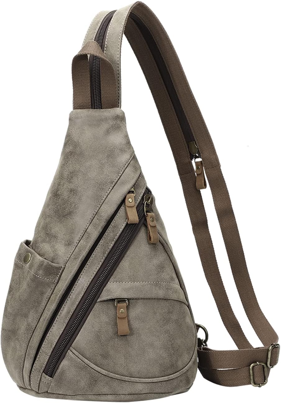 PU Leather Sling Bag - Small Crossbody Backpack Shoulder Casual Daypack Rucksack for Men Women(Khaki) - Image 10