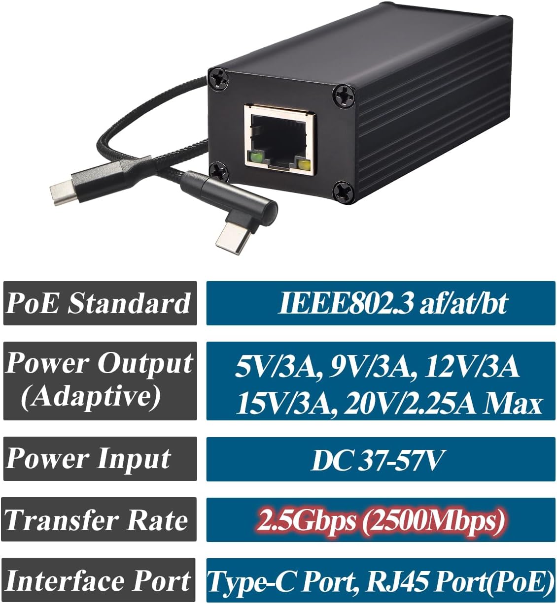 Revodata type-c output cable and aluminum housing
