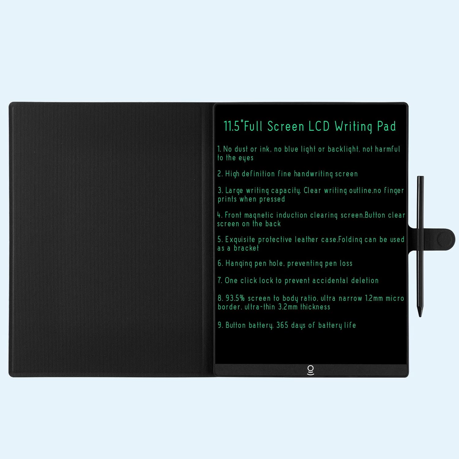 K Kystar 11.5 inch LCD writing tablet with leather case front view