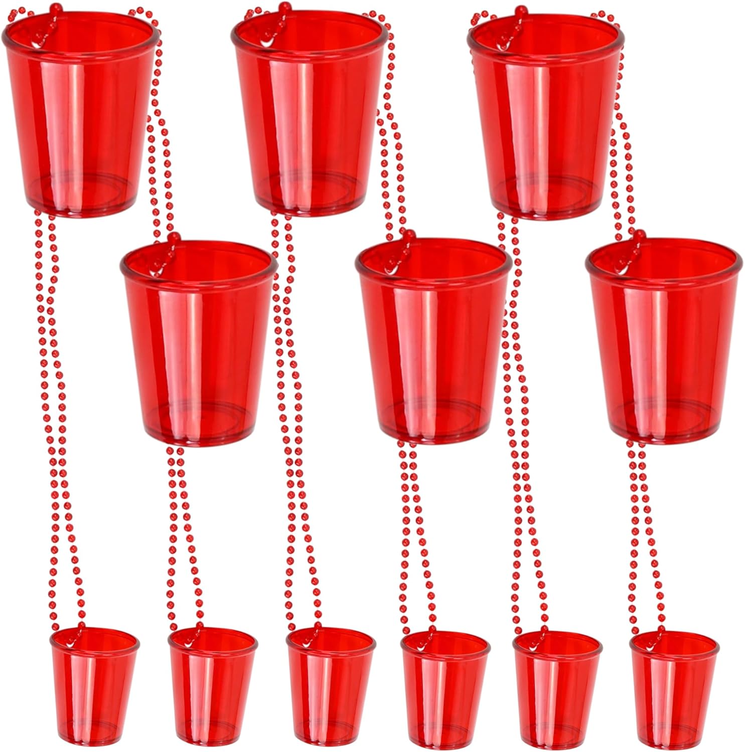 Iconikal Shot Glass on Beaded Necklace red 12-pack front view for party supplies.