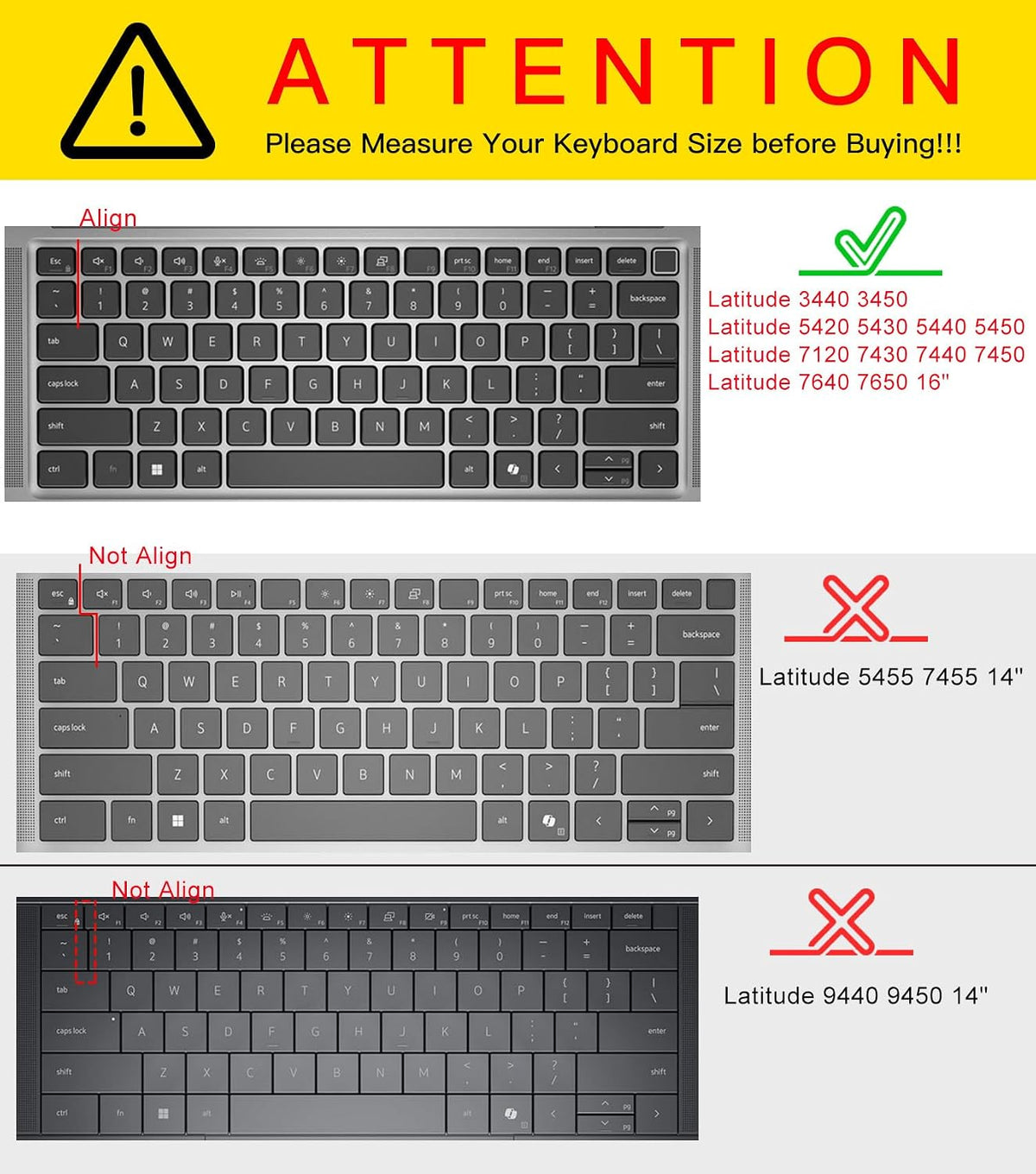 Large Print Keyboard Cover for Dell Latitude 7420 7430 7440 7450 7410 14", Latitude 3440 3450 5450 5440 5420 5430 5431, Latitude 9420 9430 14, Latitude 9510 9520 7520 15" Laptop -Black - Image 2