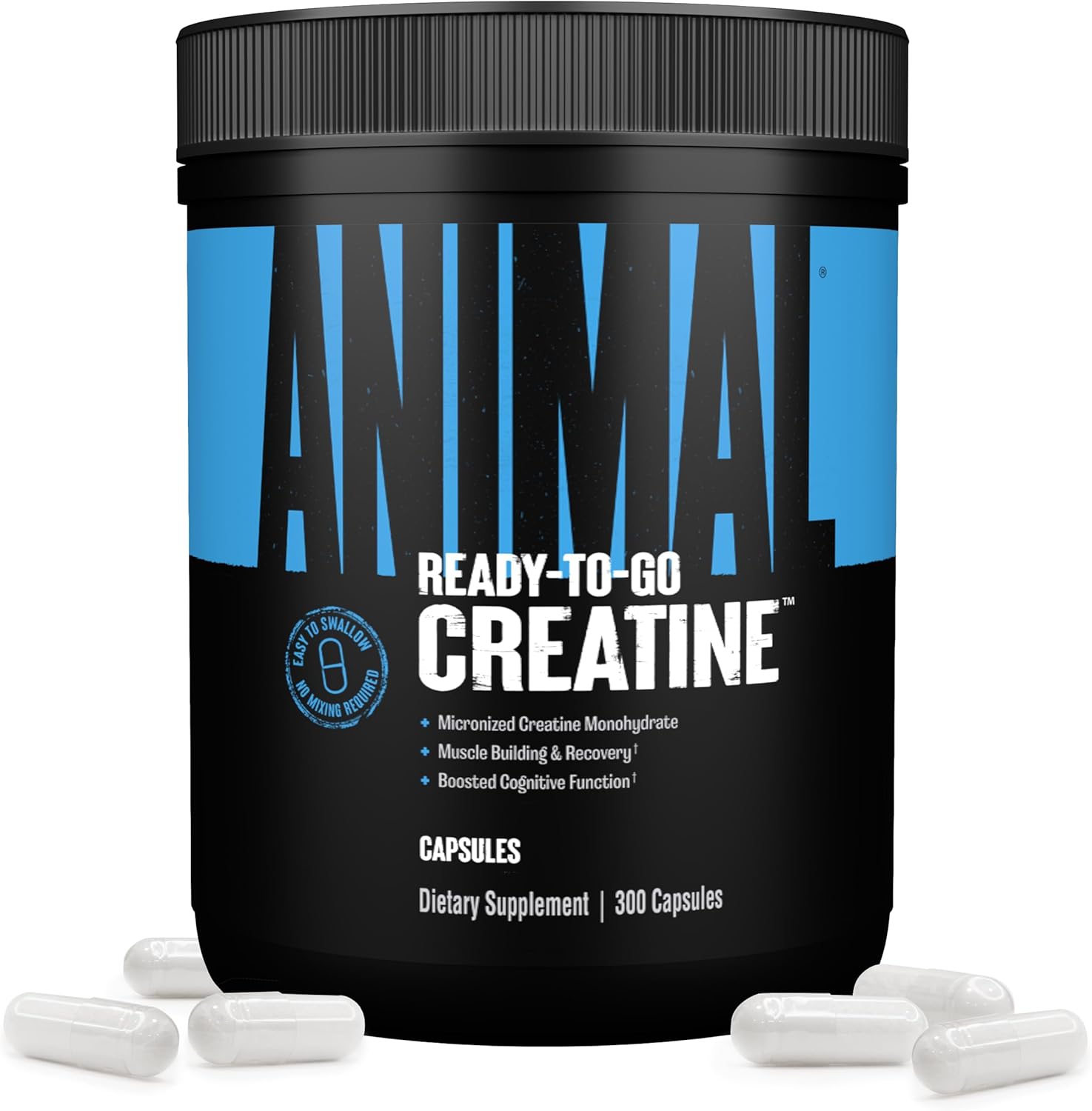 Animal Micronized Creatine Monohydrate Capsules 300 count front bottle view for muscle building