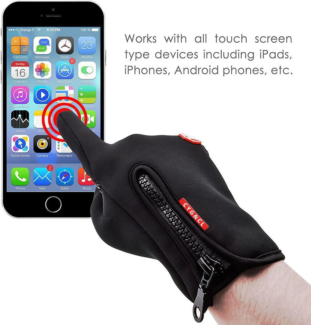 CYG&CL thermal windproof gloves showing touchscreen fingertips