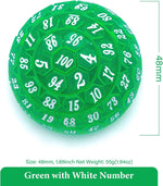 Poludie D100 game dice side profile with engraved white numbers