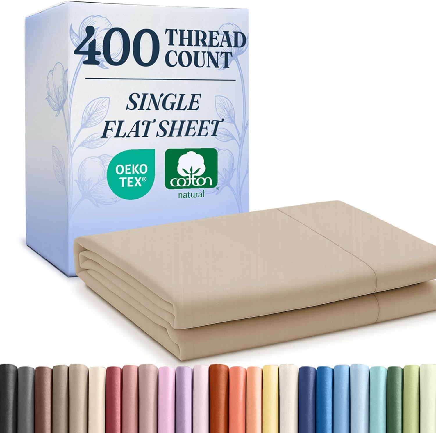 CGK Unlimited Queen 400 Thread Count Cotton Flat Sheet front view on a luxurious bed