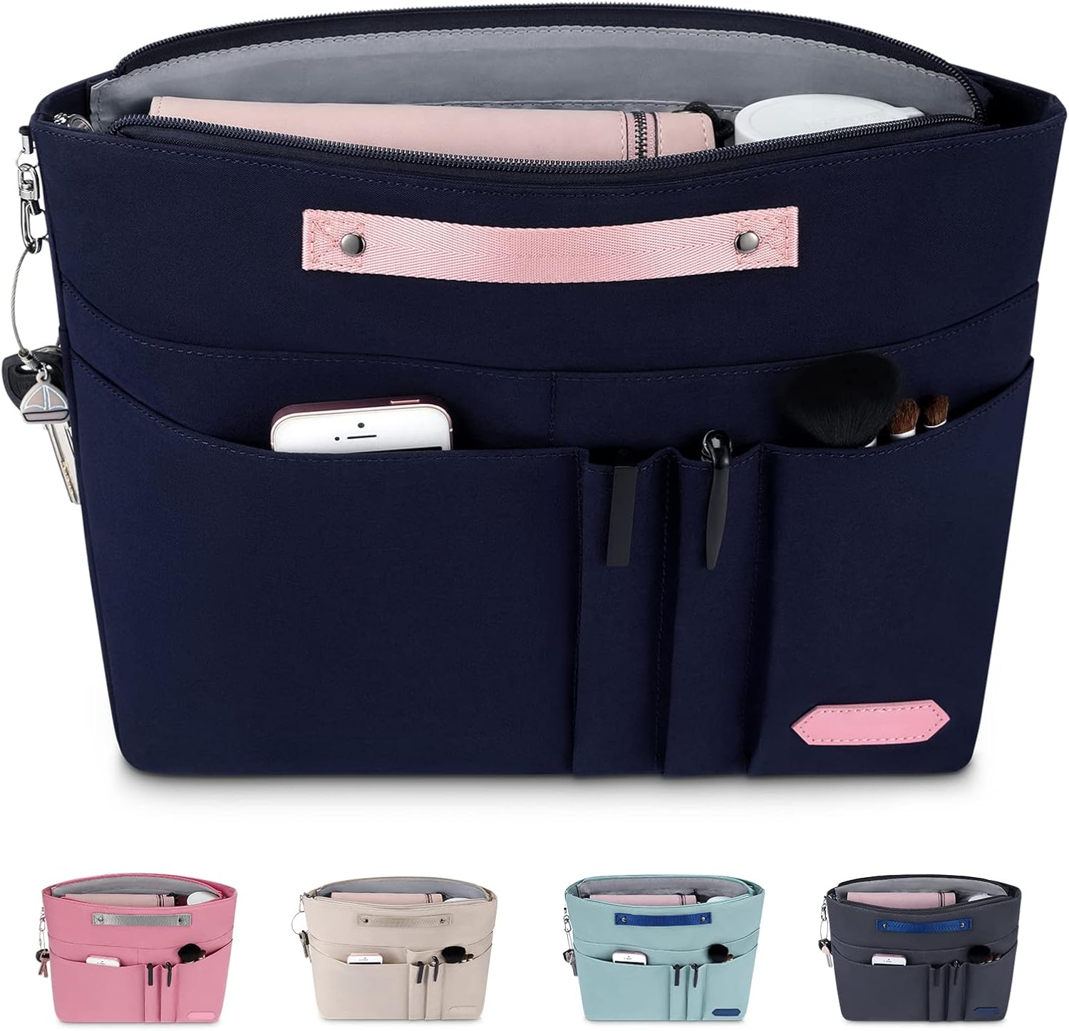 HyFanStr purse organizer insert front view blue tote bag liner