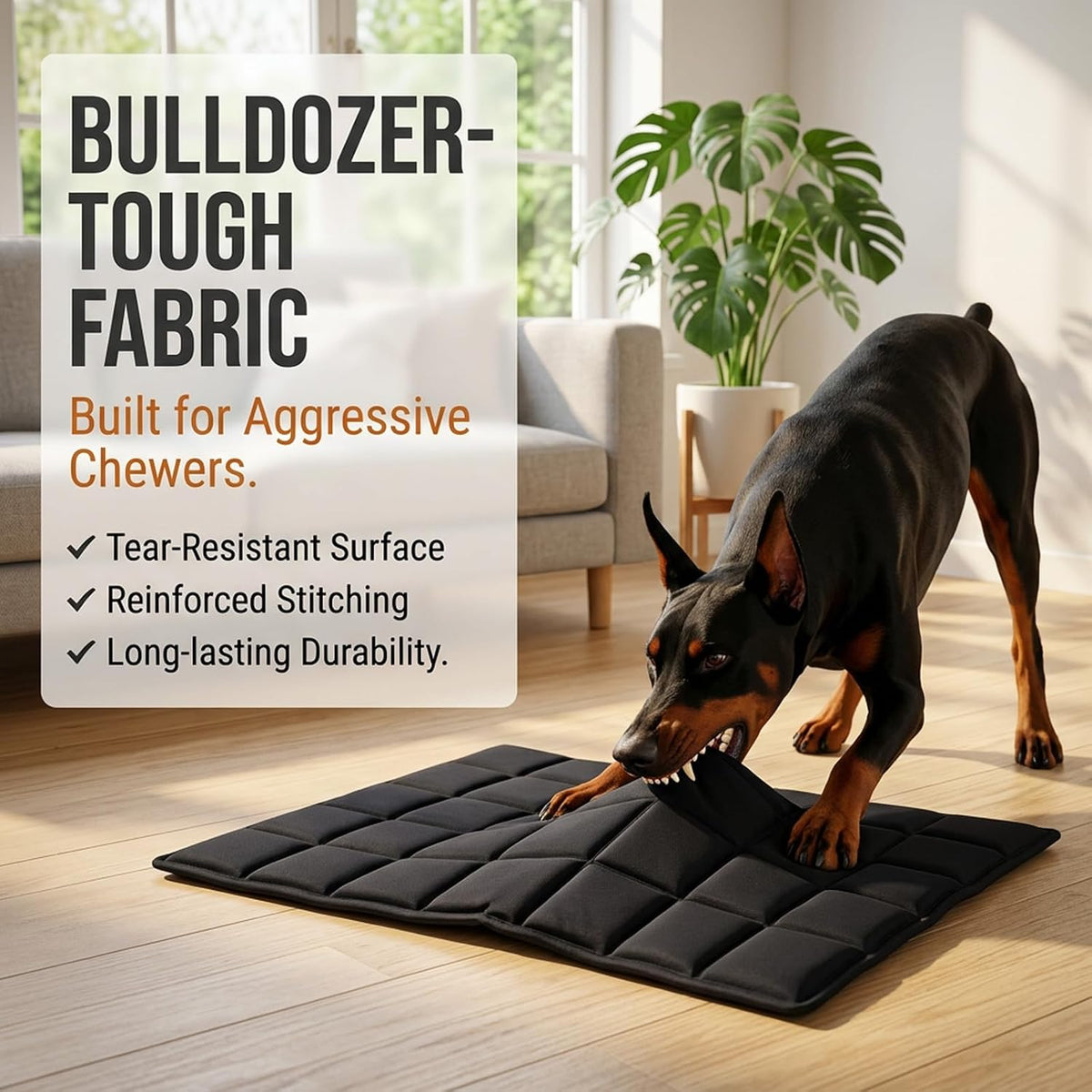 Chew Proof Dog Crate Pad - Indestructible Durable Crate Pad for Aggressive Chewers, Quilted Washable Waterproof Tough Kennel Mat, Replacement for Cage Tray, Indoor & Outdoor, 24.5"x33", Black - Image 9