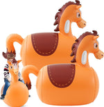 Hiboom giant inflatable hopping toys horse front view of two green bouncers
