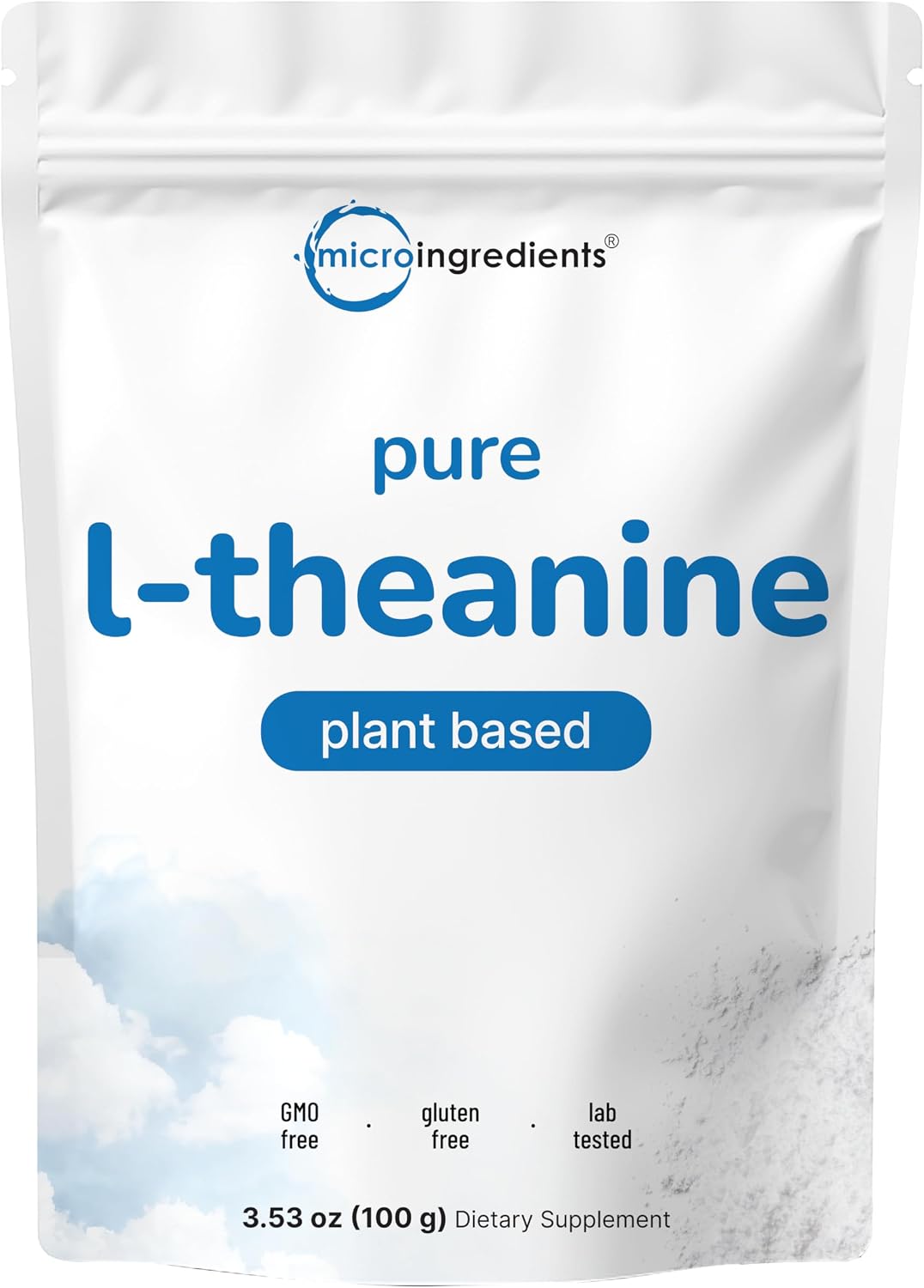 Micro Ingredients Pure L-Theanine Powder front view container packaging