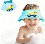 Thcbme baby shower cap shield in blue with yellow excavator front view for eye protection