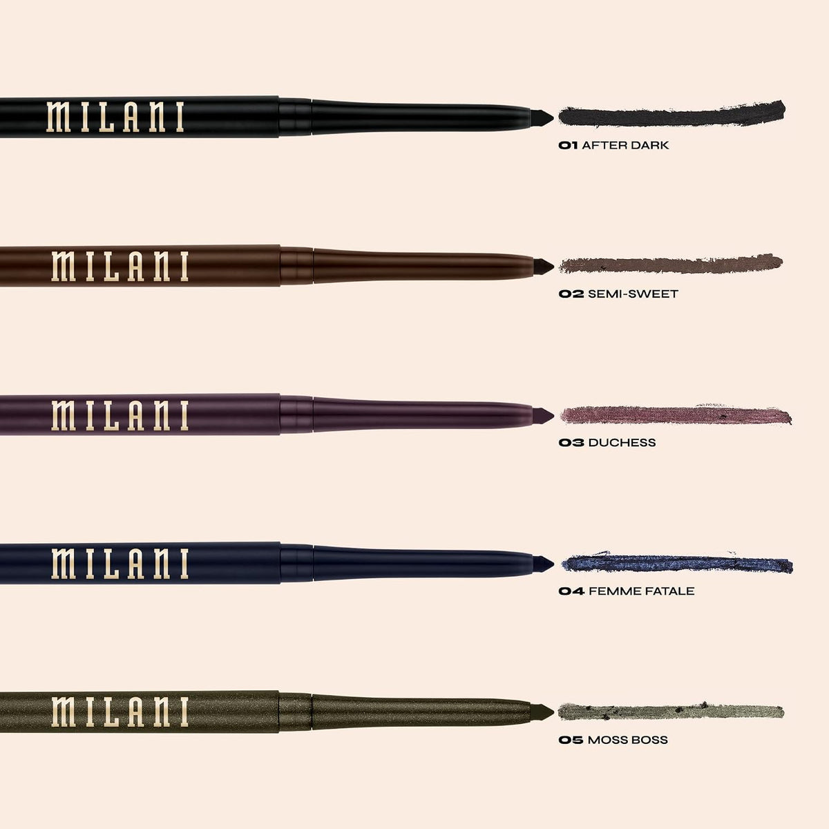 Milani mechanical gel eye pencil showing the built in sharpener and clutch smudger tool.