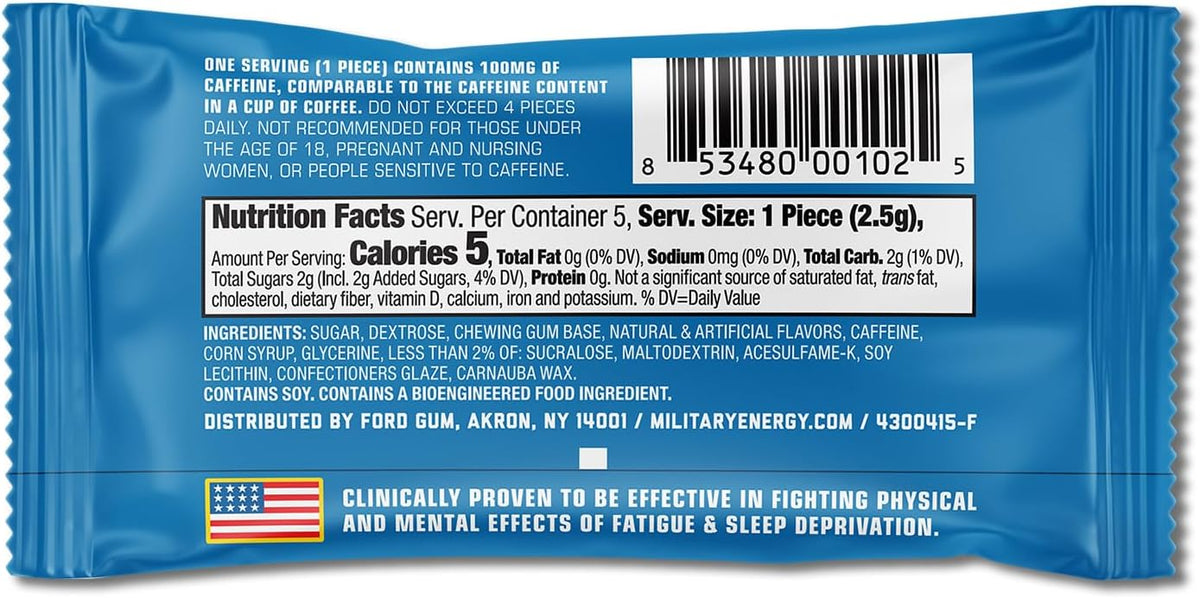 Meg fitness energy boost gum nutritional facts and safety label