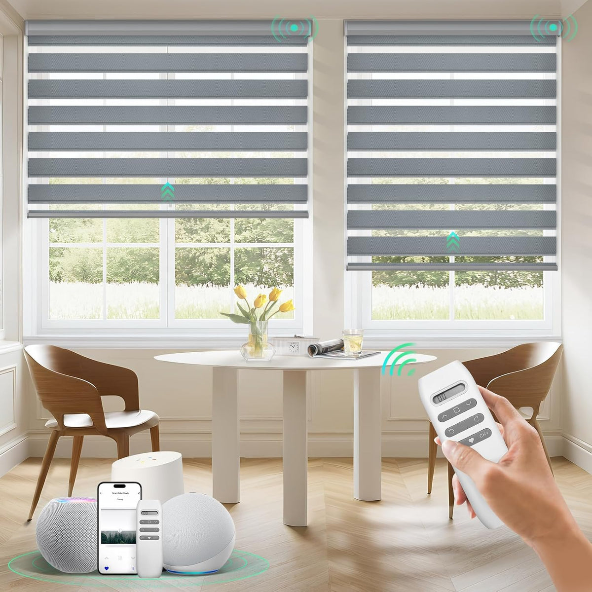 HeyBlinds Motorized Zebra Shades for Indoor Windows, Roller Shades with Customized Size, Electric Cordless Blinds Compatible with Alexa Google Home and Apple Home (Zebra Blinds Fabric Samples) - Image 15