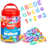JoyCat magnetic letters and numbers set inside storage jar