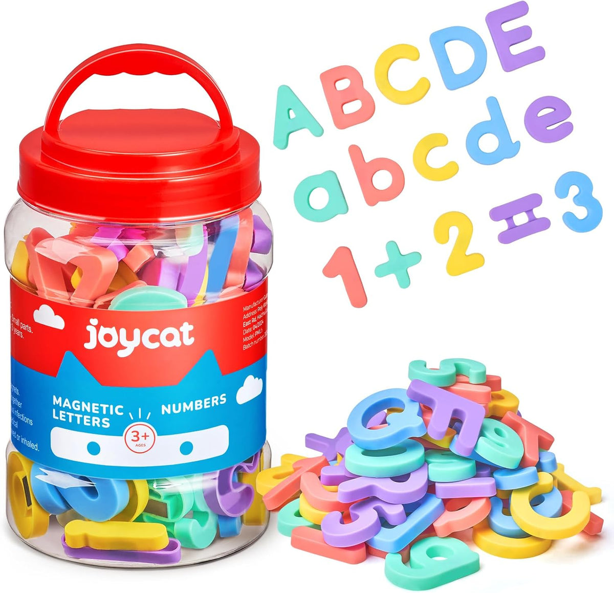 JoyCat magnetic letters and numbers set inside storage jar