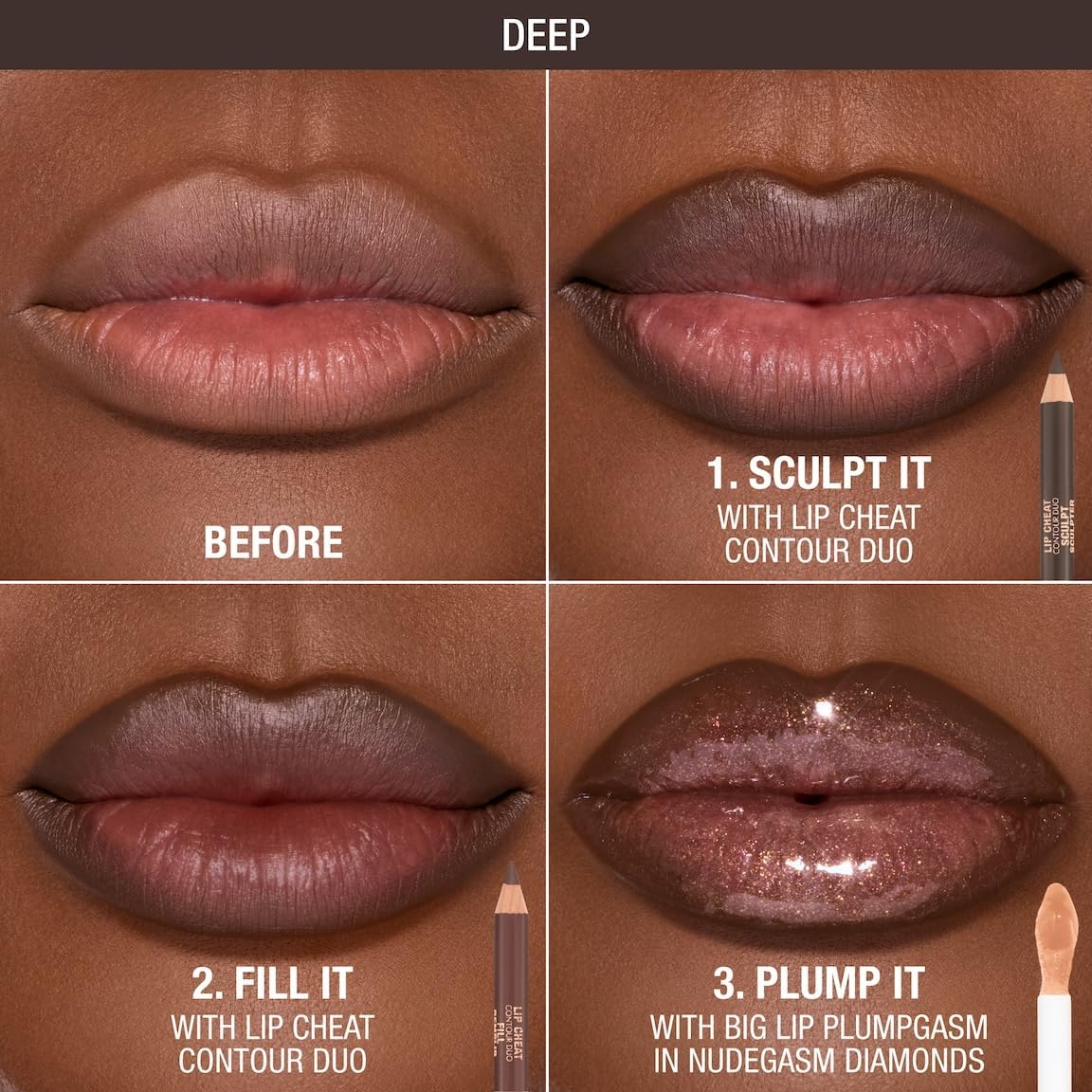 Charlotte Tilbury double ended lip liner pencil swatches on medium skin tone